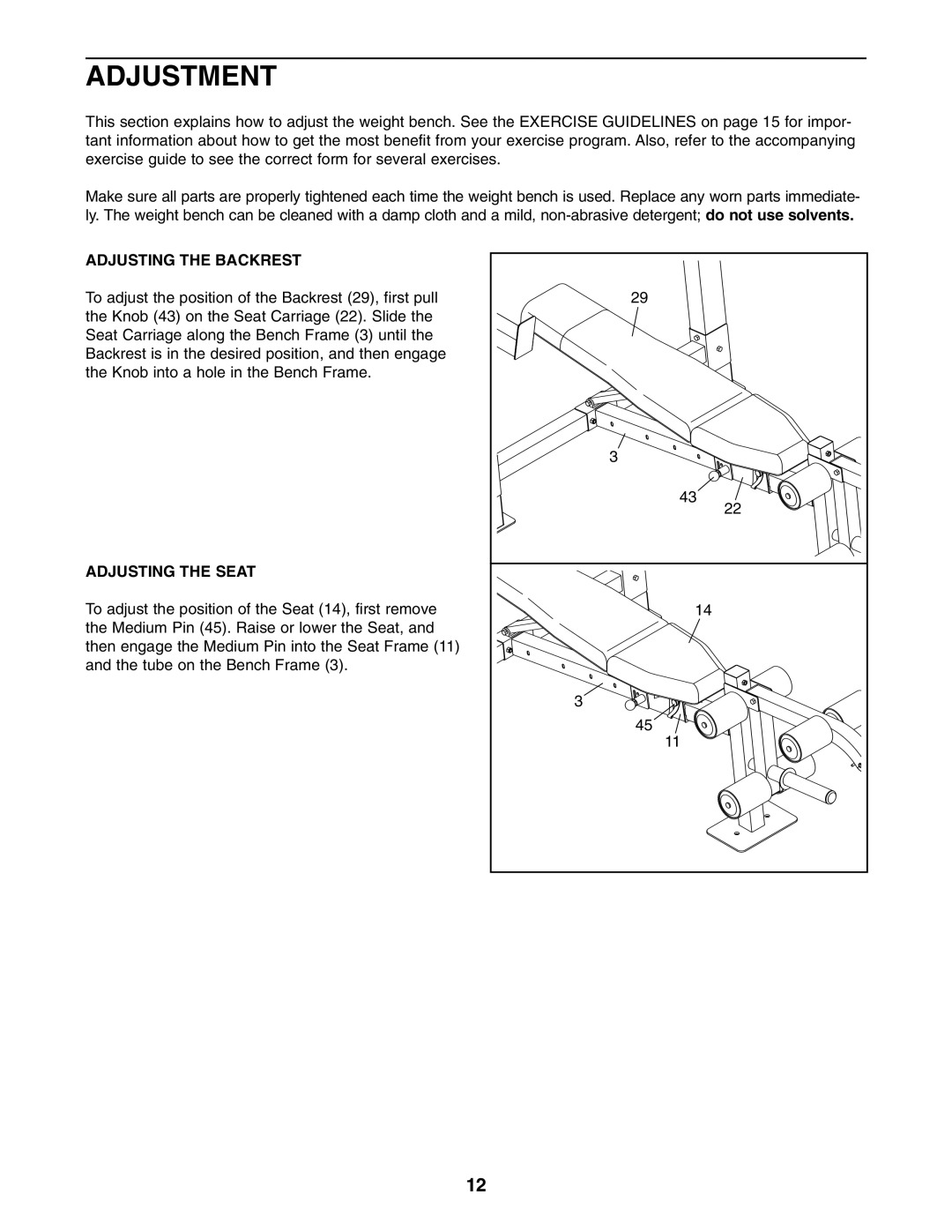 Gold's Gym GGBE25580 manual Adjustment, Adjusting the Backrest, Adjusting the Seat 