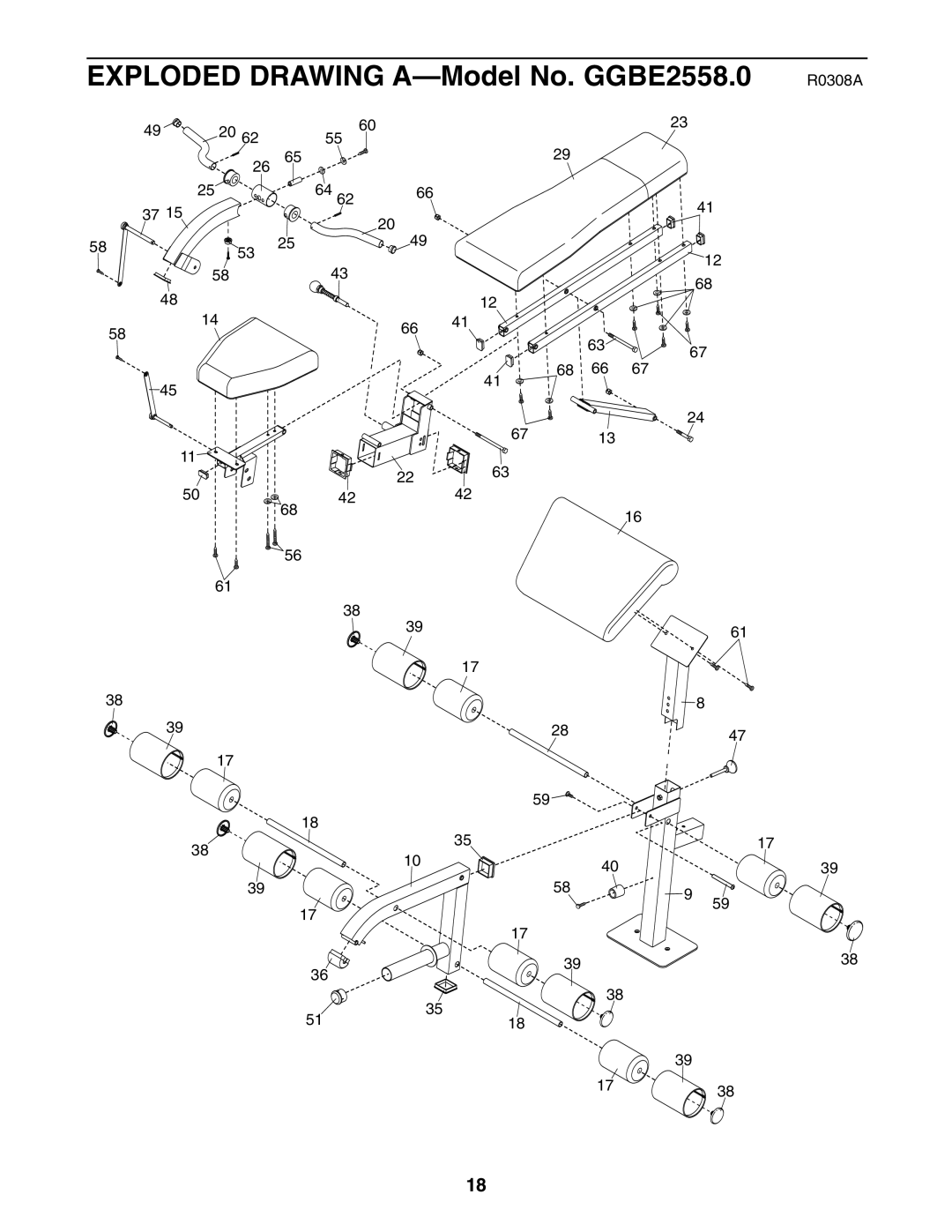 Gold's Gym GGBE25580 manual Exploded Drawing A-Model No. GGBE2558.0 