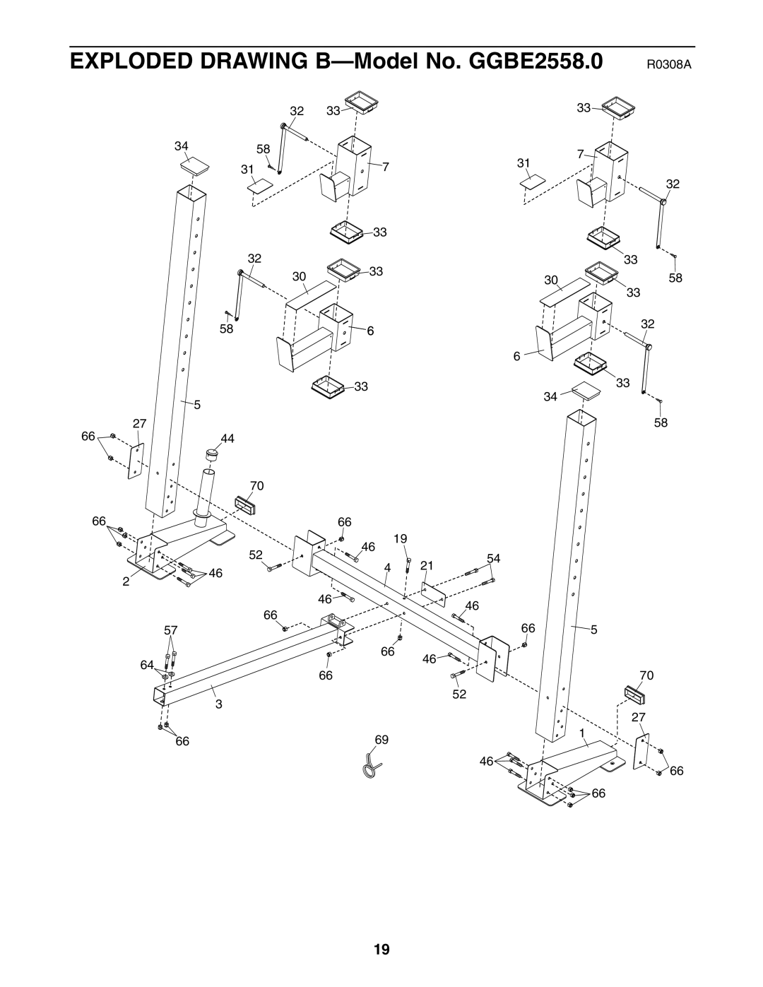 Gold's Gym GGBE25580 manual Exploded Drawing B-Model No. GGBE2558.0 R0308A 