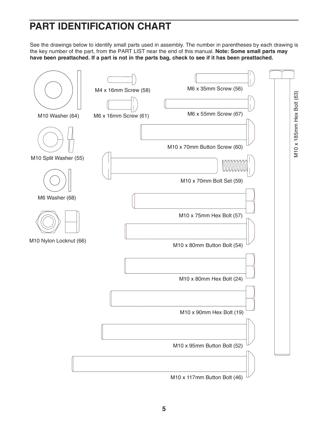 Gold's Gym GGBE25580 manual Part Identification Chart 