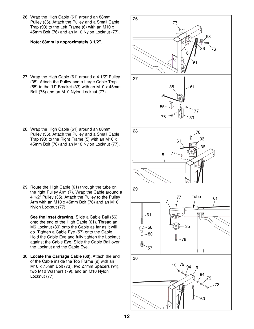 Gold's Gym GGBE29922 manual See the inset drawing. Slide a Cable Ball, Locate the Carriage Cable 60. Attach the end 