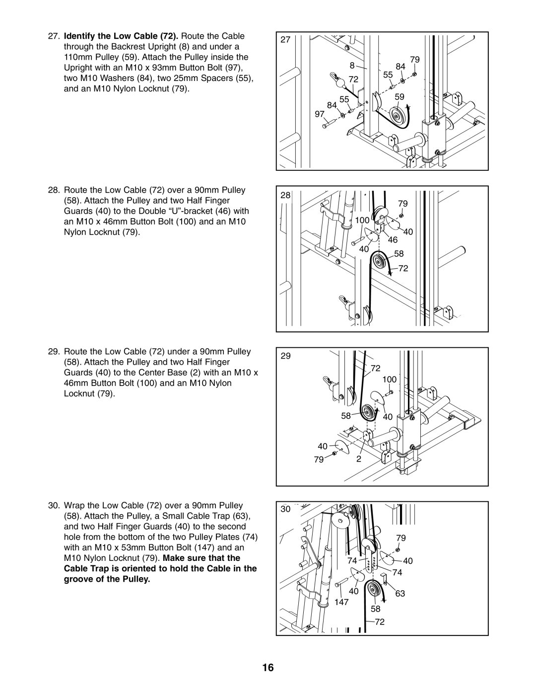 Gold's Gym GGBE6974.1 manual Identify the Low Cable 72. Route the Cable 