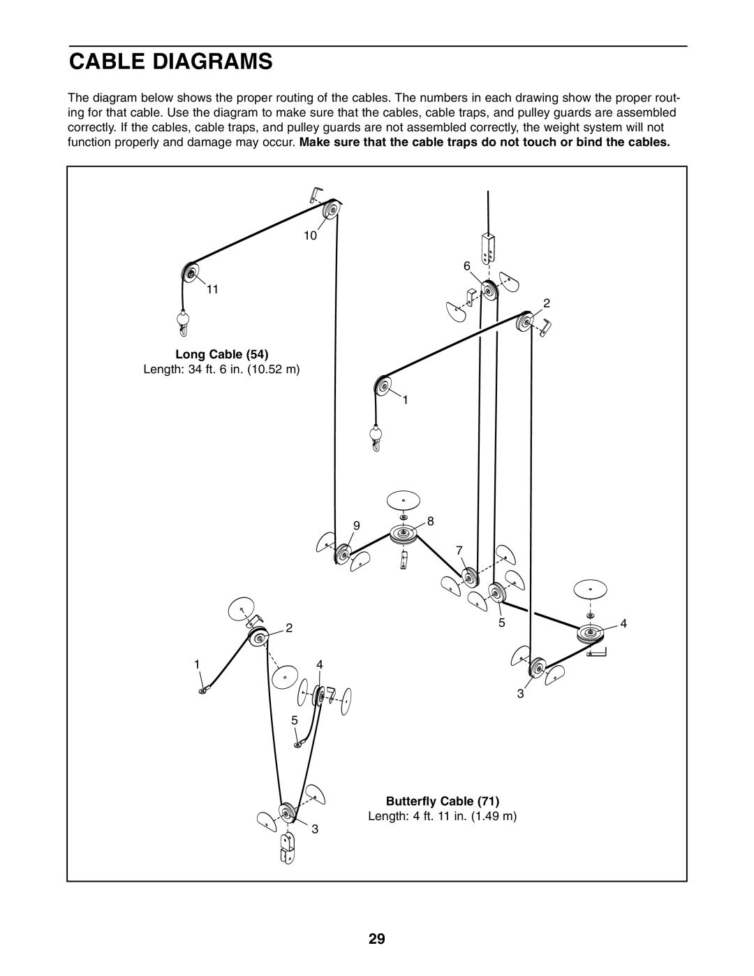 Gold's Gym GGBE6974.1 manual Cable Diagrams, Long Cable, Butterfly Cable 