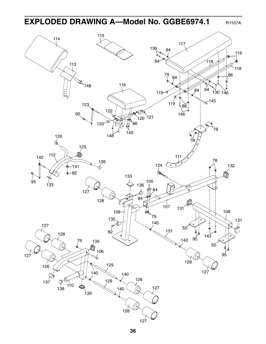 Gold's Gym manual Exploded Drawing A-Model No. GGBE6974.1 