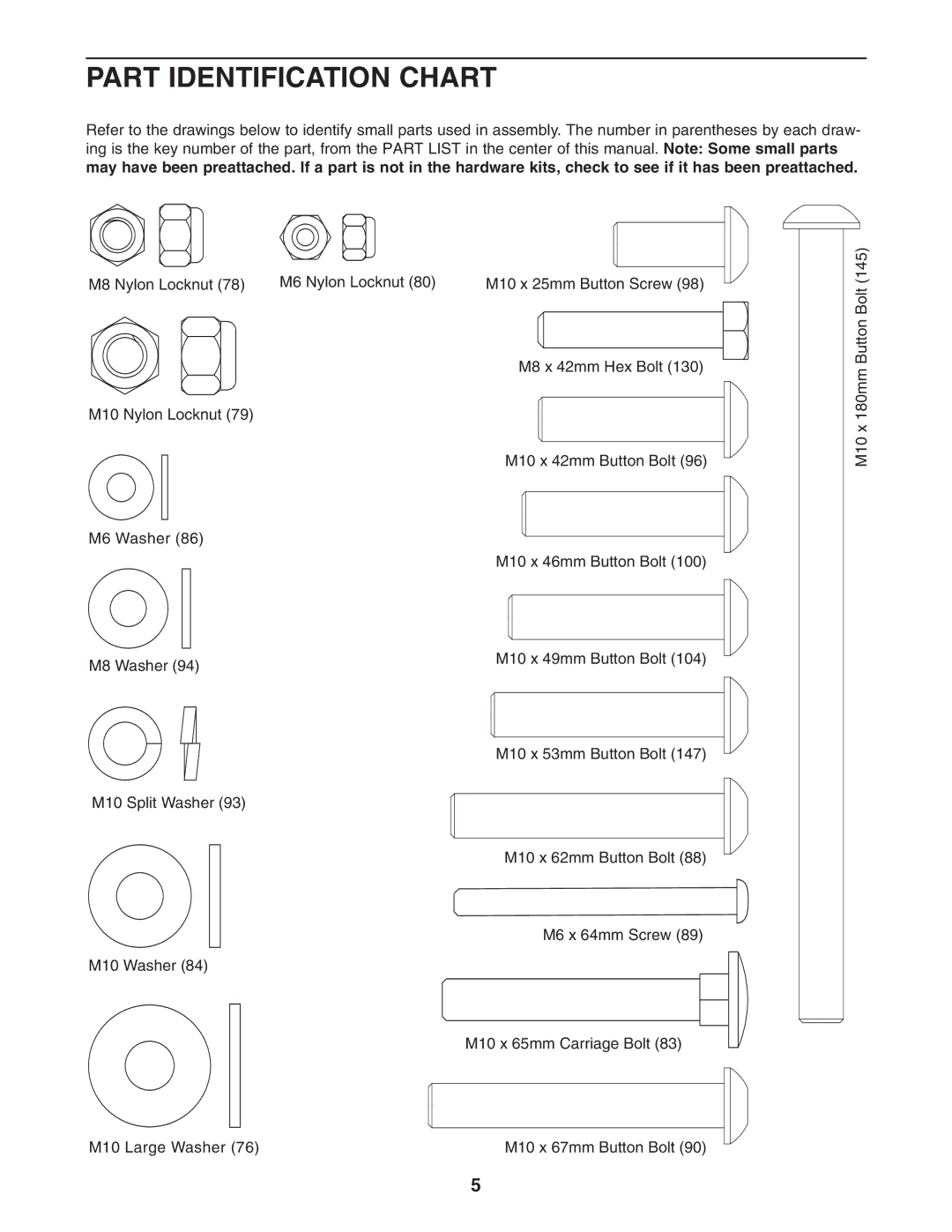 Gold's Gym GGBE6974.1 manual Part Identification Chart 