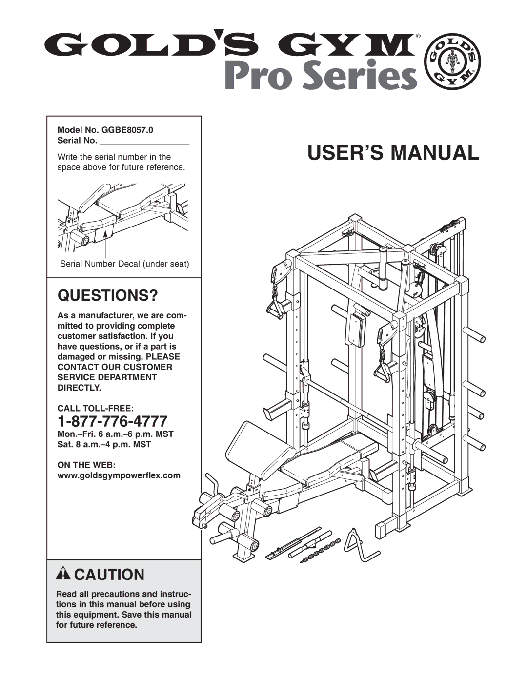 Gold's Gym manual Questions?, Model No. GGBE8057.0 Serial No, Call TOLL-FREE 