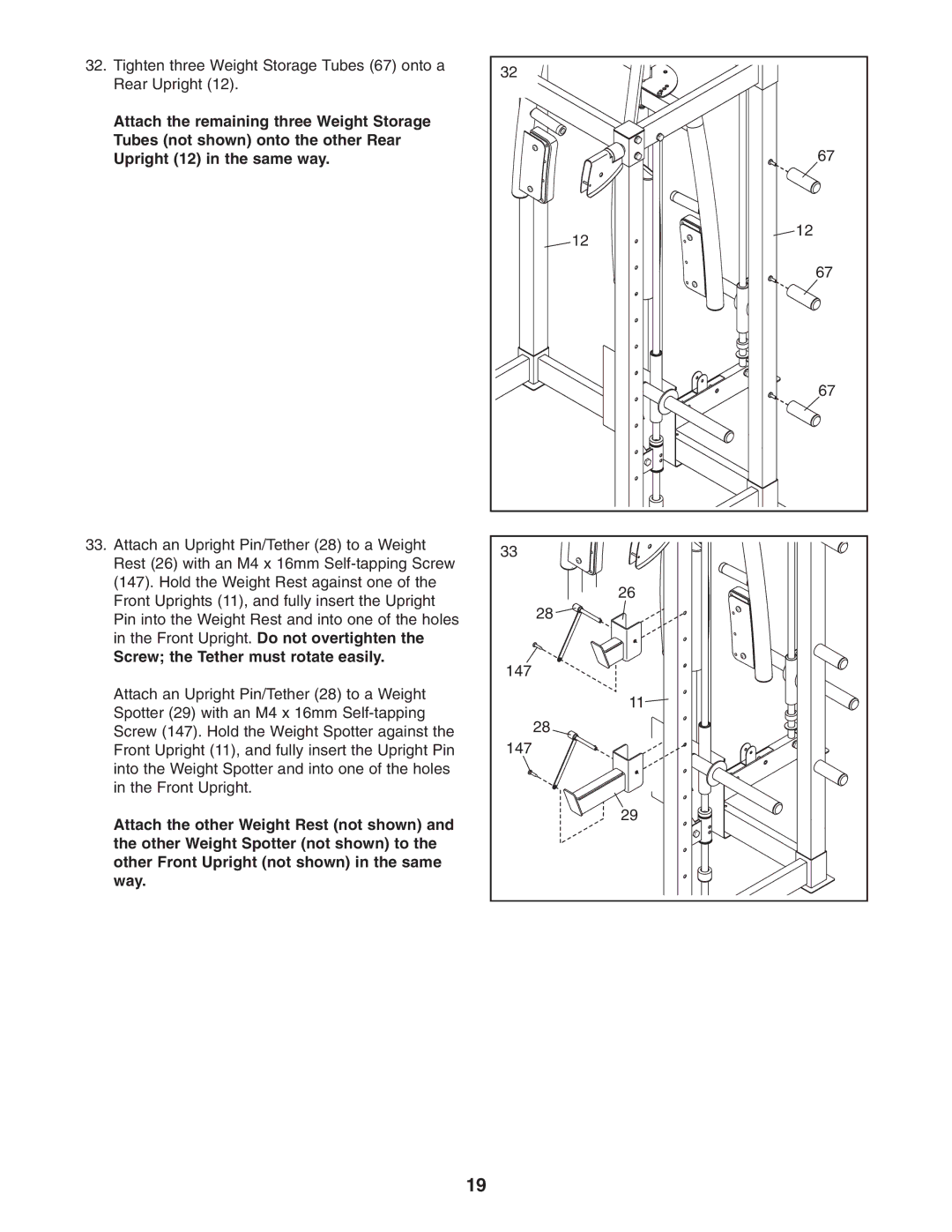 Gold's Gym GGBE8057.0 manual Screw the Tether must rotate easily 