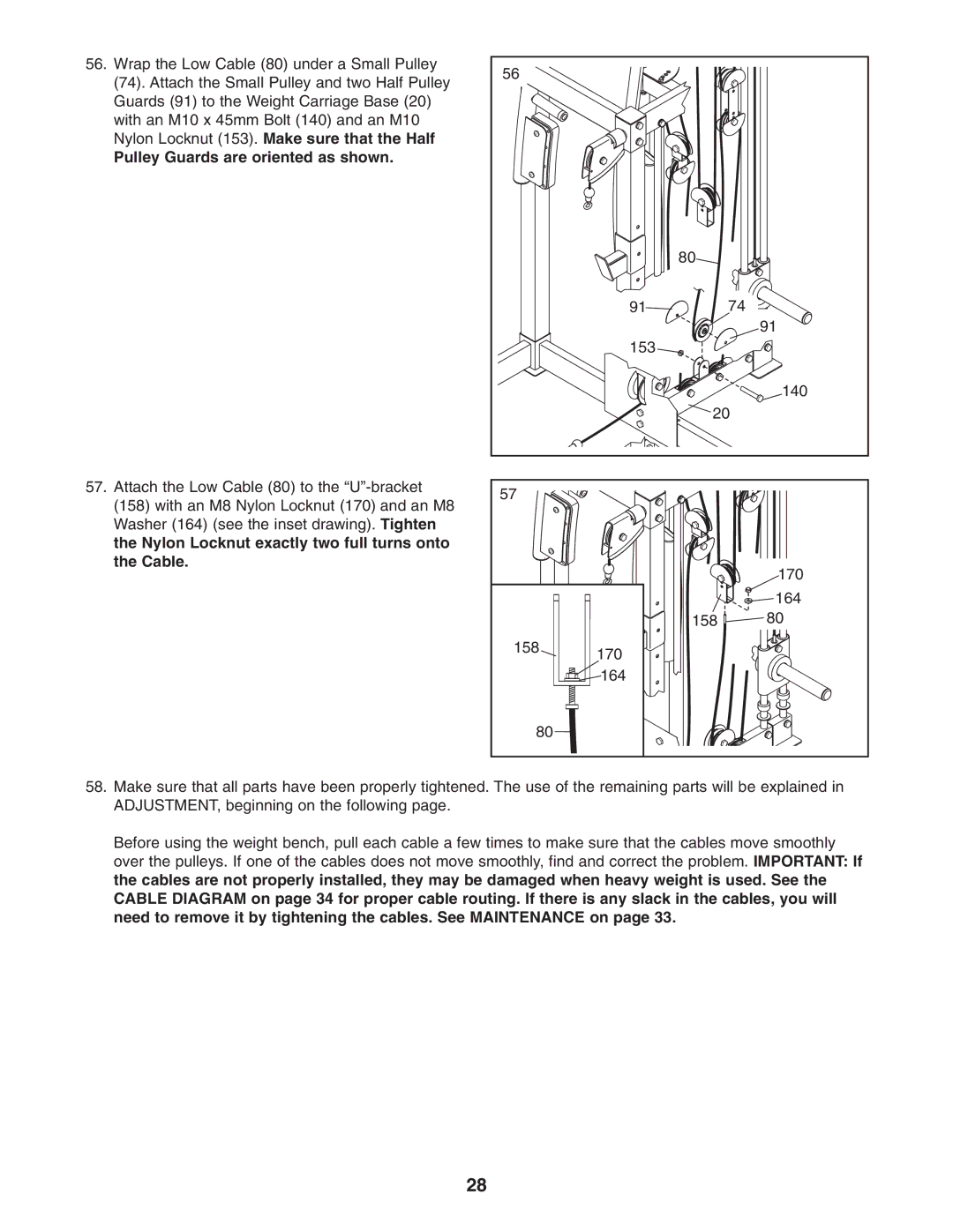 Gold's Gym GGBE8057.0 manual Pulley Guards are oriented as shown 