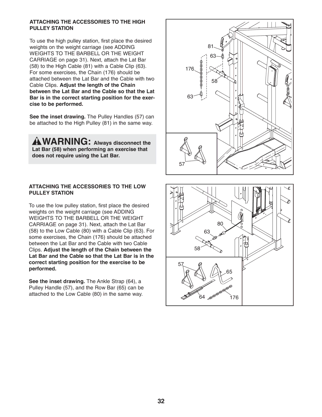 Gold's Gym GGBE8057.0 manual Attaching the Accessories to the High Pulley Station 