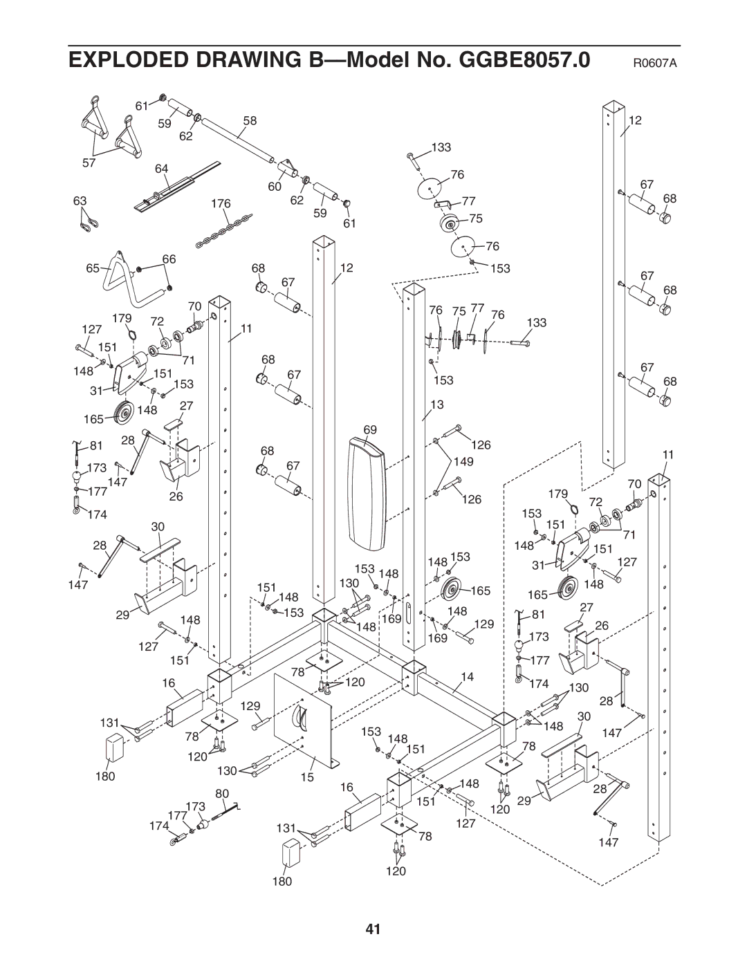 Gold's Gym manual Exploded Drawing B-Model No. GGBE8057.0 