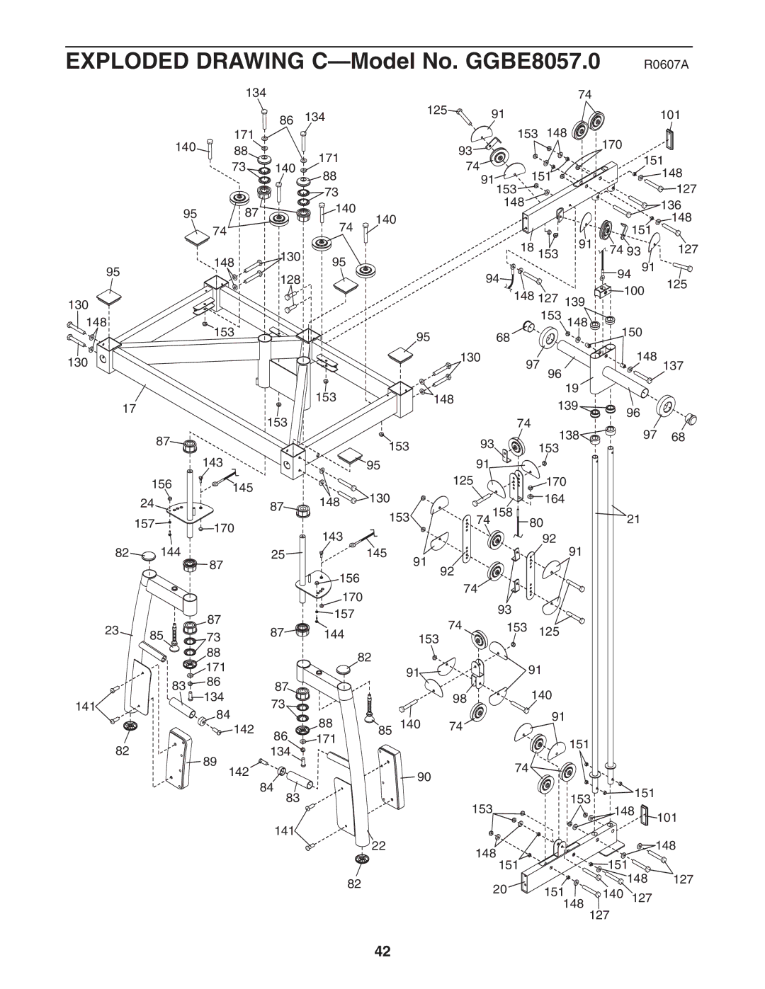 Gold's Gym manual Exploded Drawing C-Model No. GGBE8057.0 