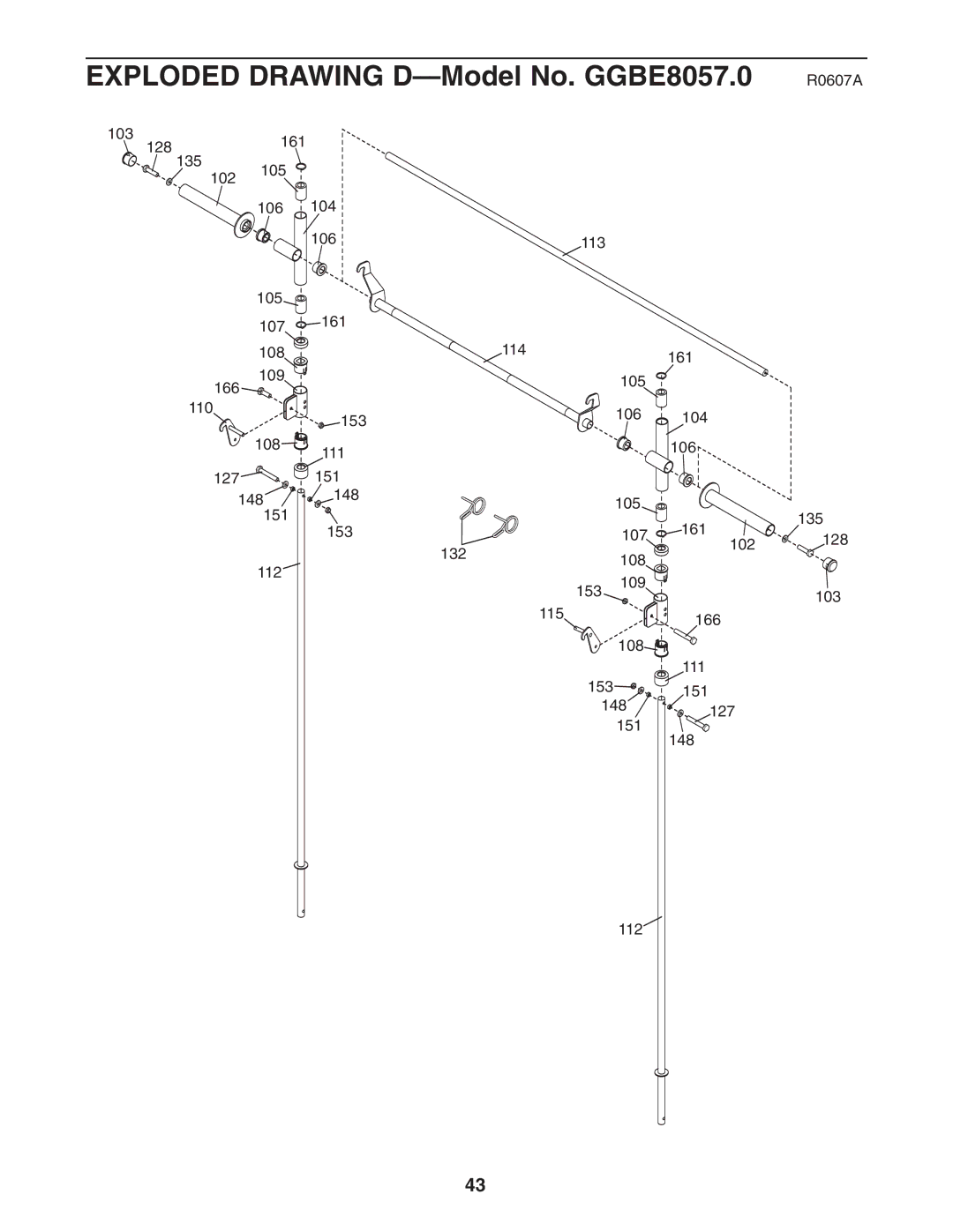 Gold's Gym manual Exploded Drawing D-Model No. GGBE8057.0 R0607A 