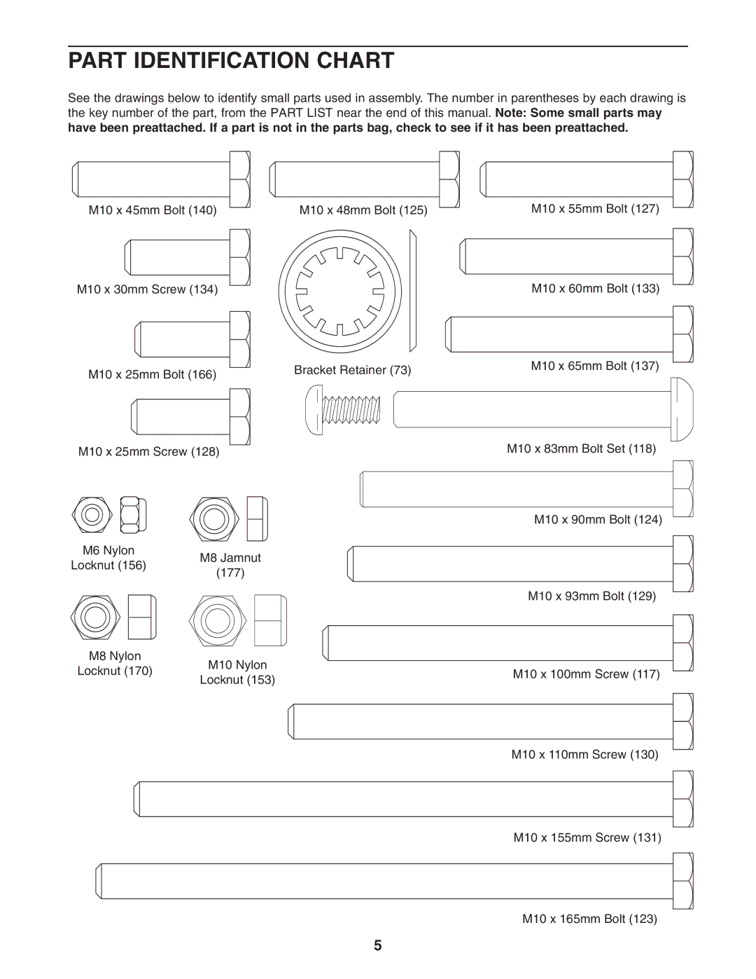 Gold's Gym GGBE8057.0 manual Part Identification Chart 