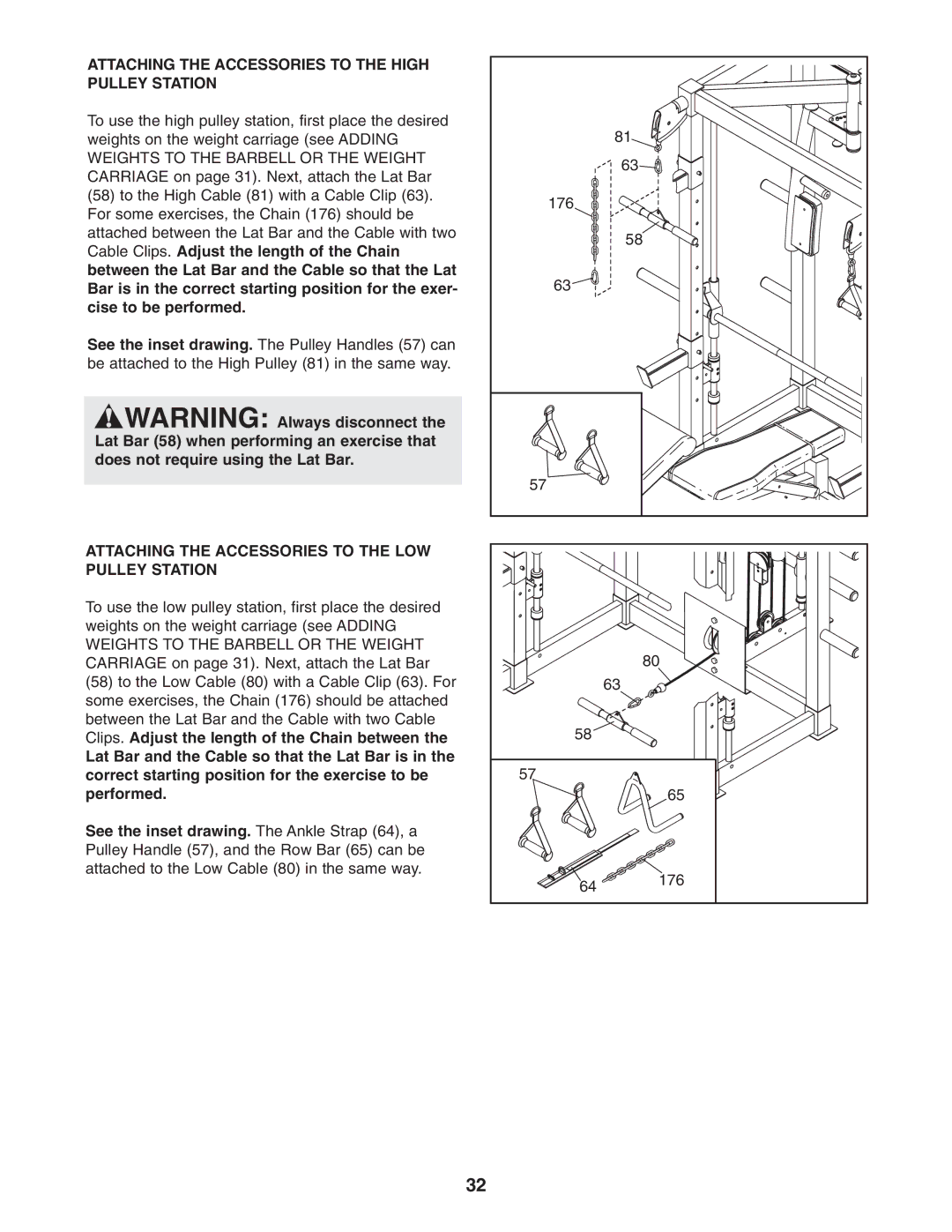 Gold's Gym GGCCBE8057.0 manual Attaching the Accessories to the High Pulley Station 