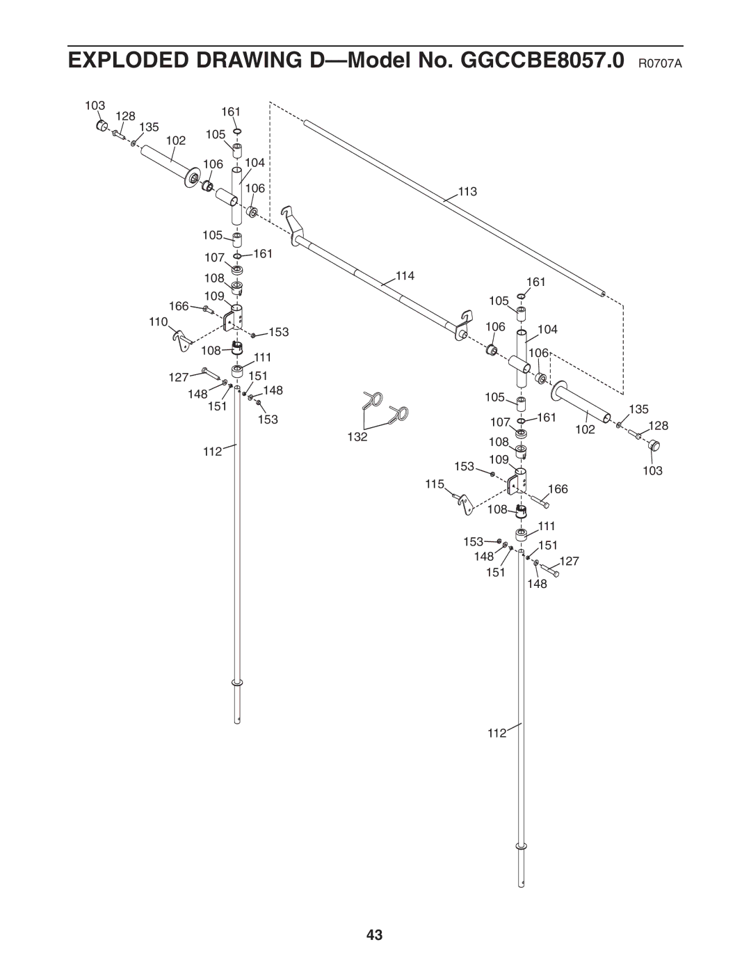 Gold's Gym manual Exploded Drawing D-Model No. GGCCBE8057.0 R0707A 