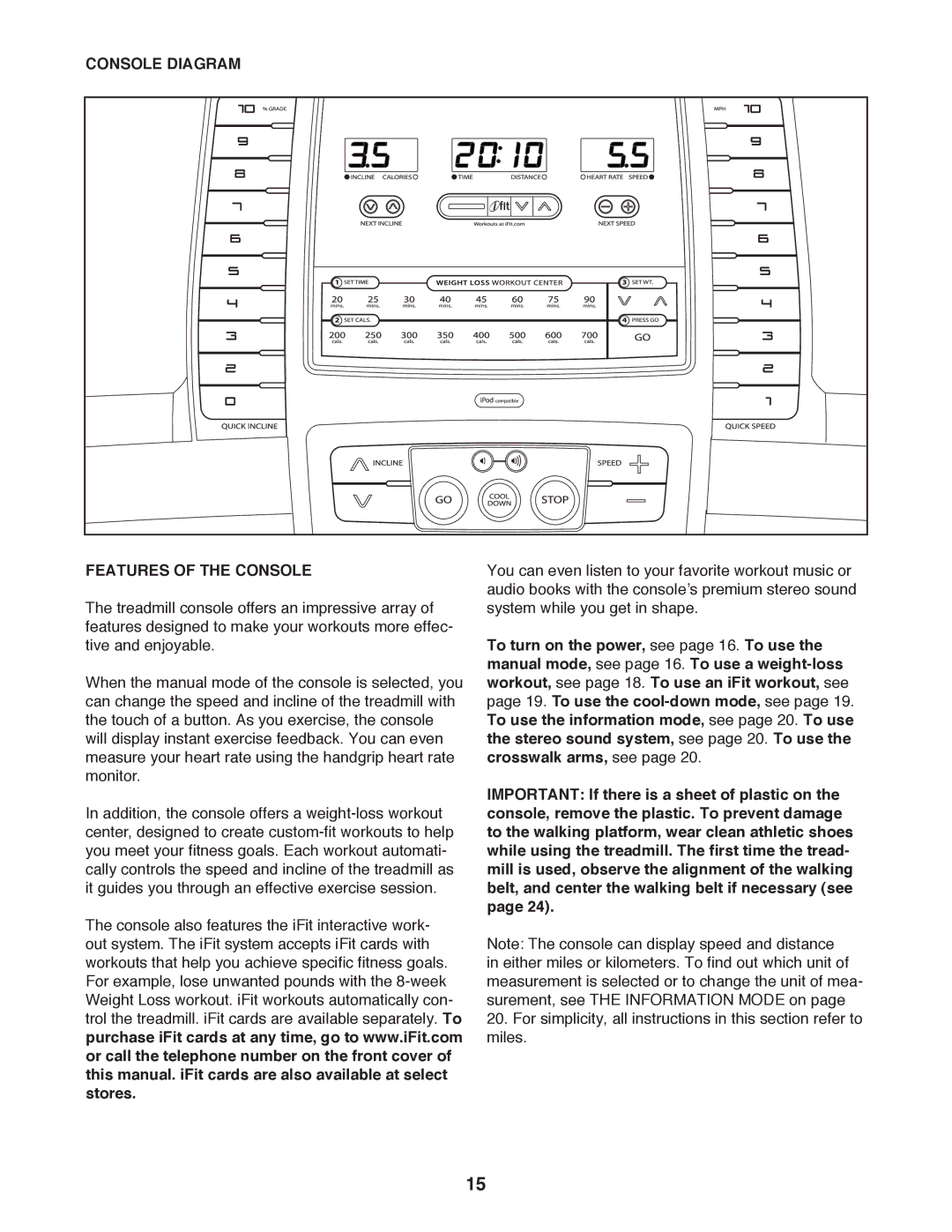 Gold's Gym GGCTL59611.0 manual Console Diagram Features of the Console 