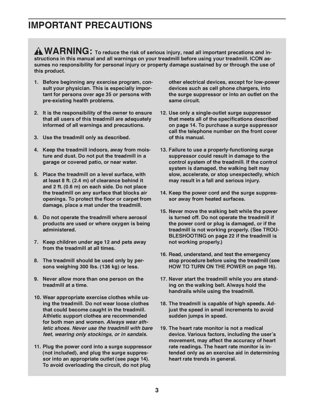 Gold's Gym GGCTL59611.0 manual Important Precautions 