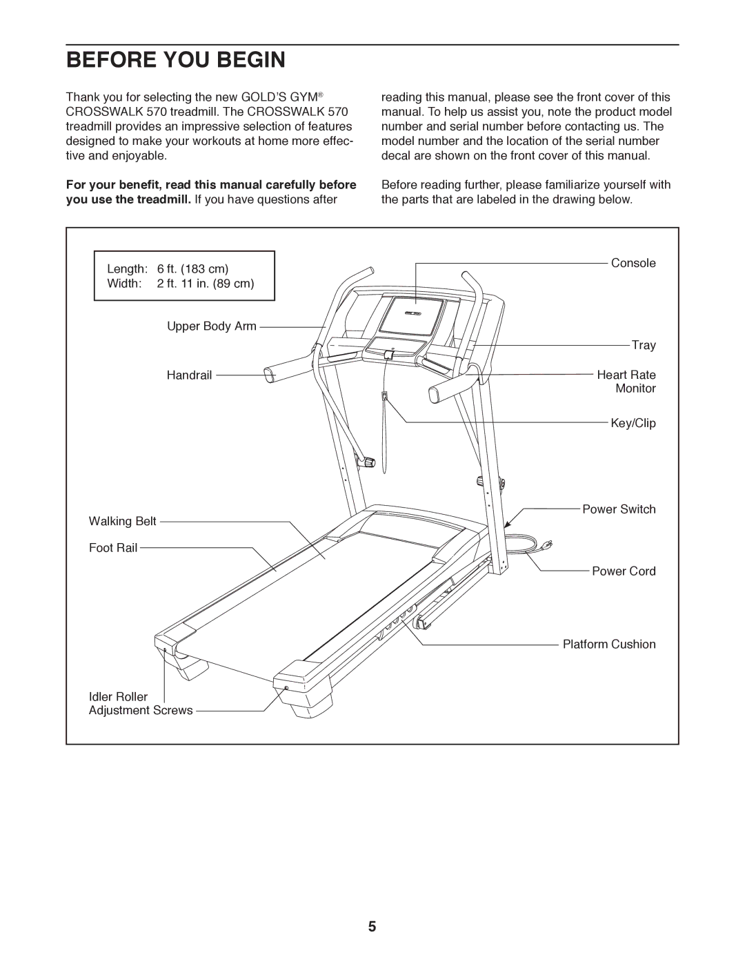 Gold's Gym GGCTL59611.0 manual Before YOU Begin 