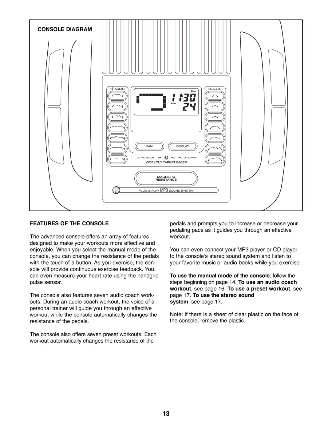 Gold's Gym 510, GGEL60407.0 manual Console Diagram Features of the Console 