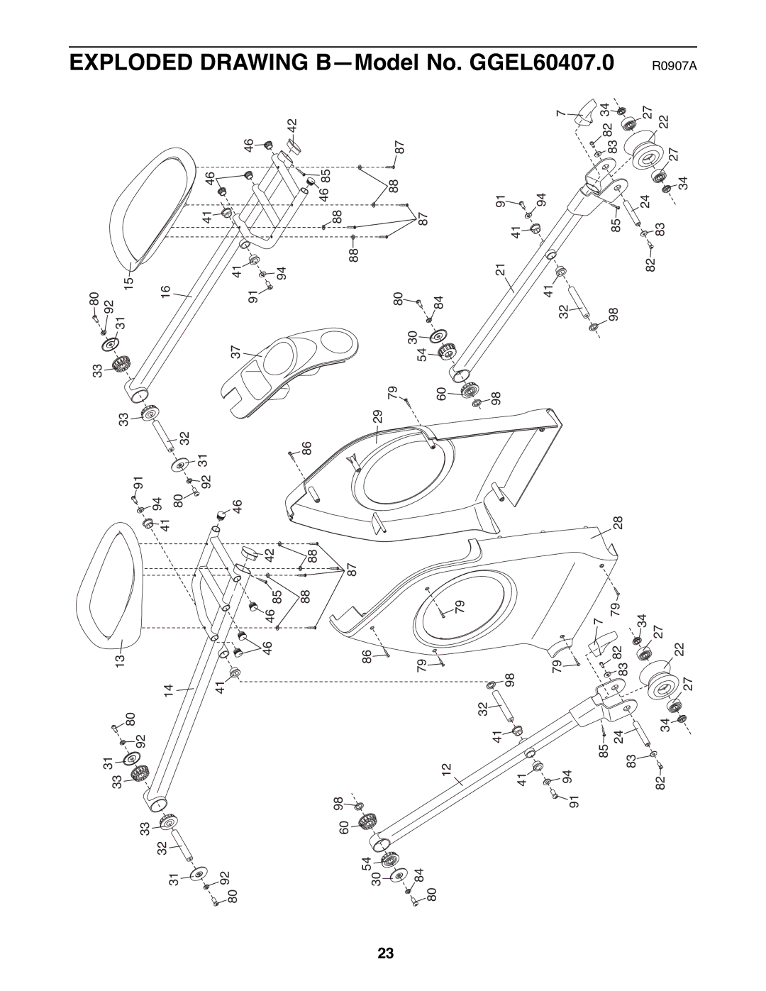 Gold's Gym 510 manual Exploded Drawing B-Model No. GGEL60407.0 R0907A 