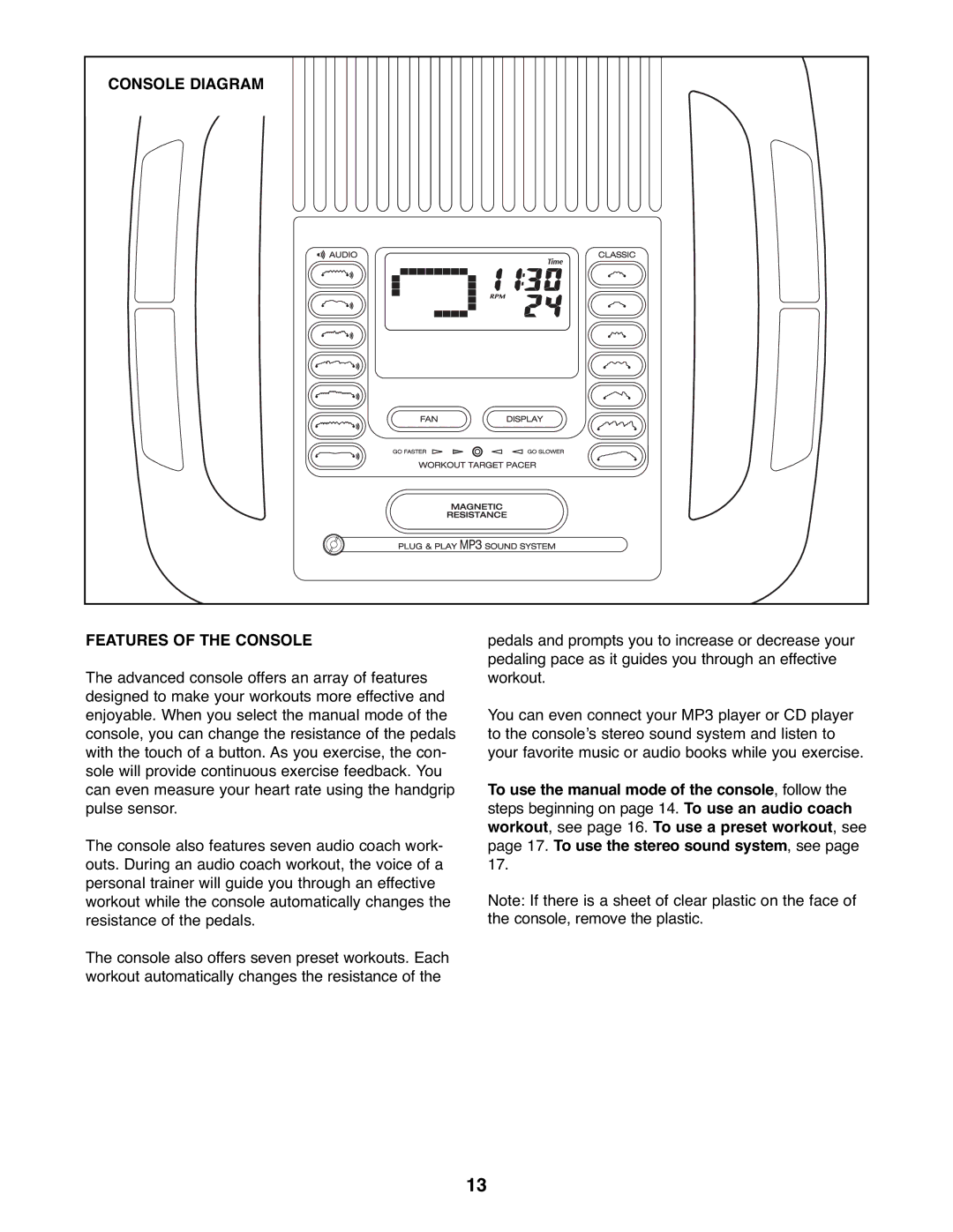 Gold's Gym GGEL60407.1 manual Console Diagram Features of the Console 