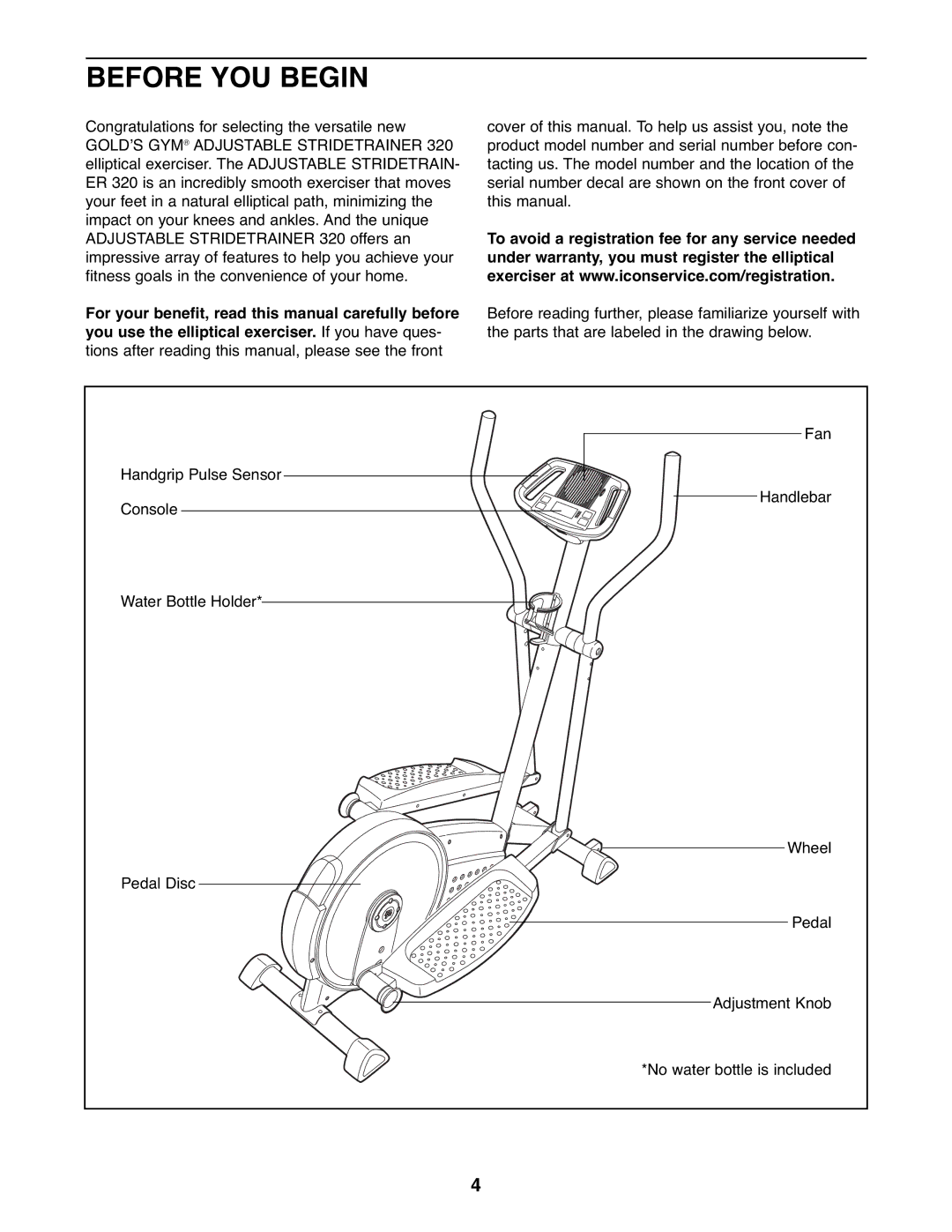 Gold's Gym GGEL62707.0 manual Before YOU Begin 