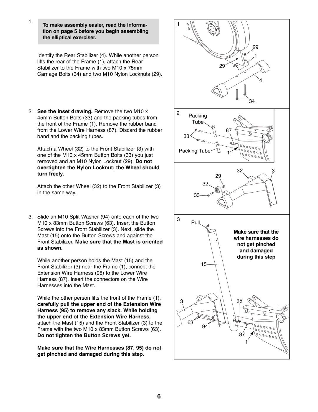 Gold's Gym GGEL62707.0 manual Wire harnesses do, During this step 