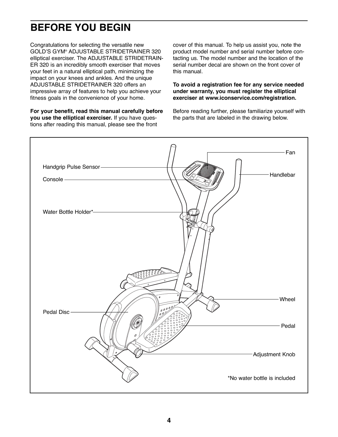 Gold's Gym GGEL62707.1 manual Before YOU Begin 