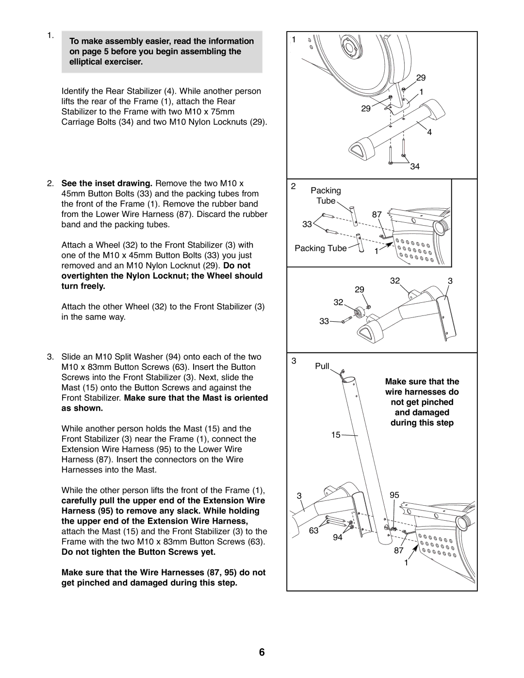 Gold's Gym GGEL62707.1 manual Wire harnesses do, During this step 