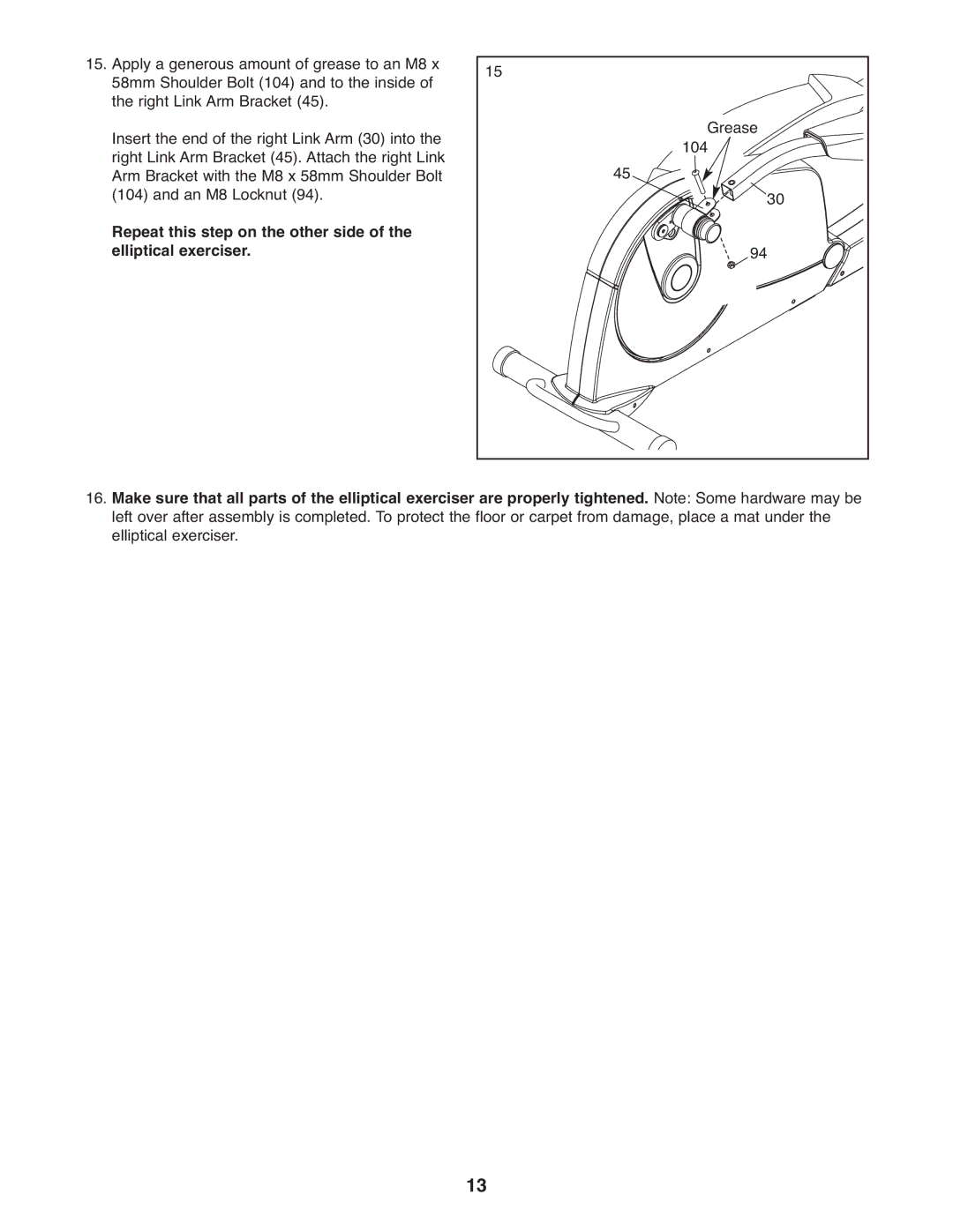 Gold's Gym GGEL66008.0 manual 104Grease 