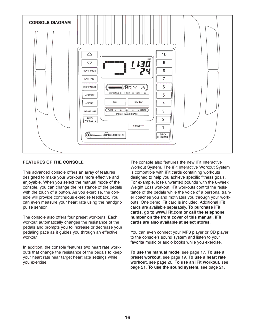 Gold's Gym GGEL66008.0 manual Console Diagram Features of the Console 