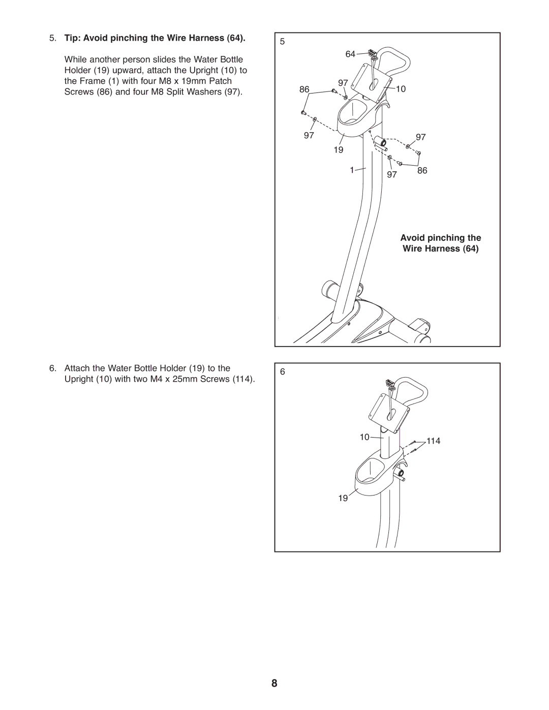 Gold's Gym GGEL66008.0 manual Avoid pinching Wire Harness 