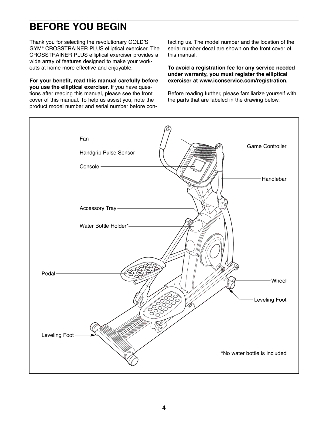 Gold's Gym GGEL67907.0 manual Before YOU Begin 