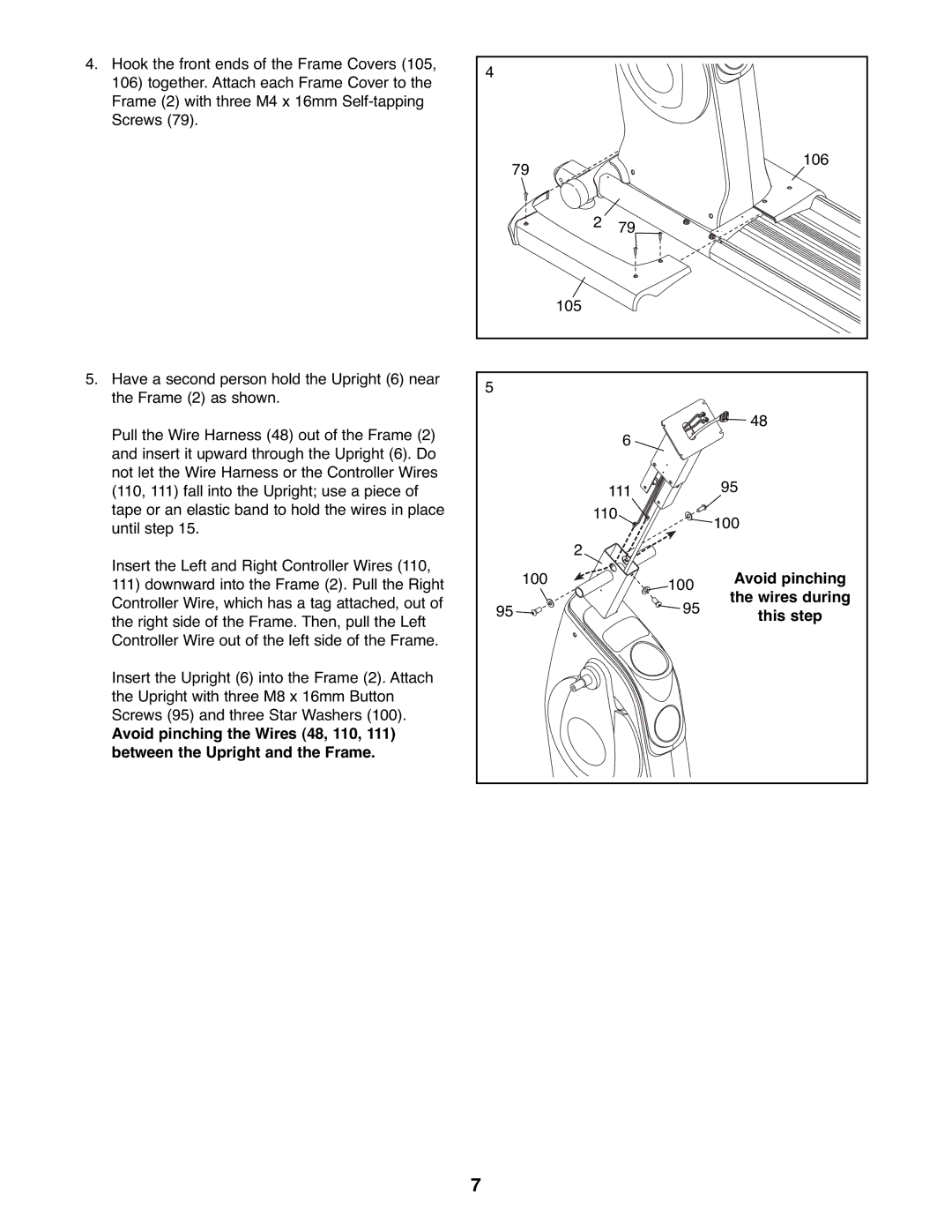 Gold's Gym GGEL67907.0 manual Avoid pinching, Wires during, This step 