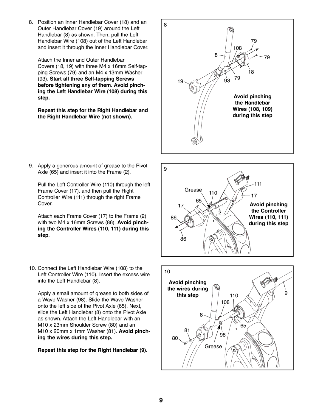 Gold's Gym GGEL67907.0 manual Ing the Controller Wires 110, 111 during this Step, Wires during This step 