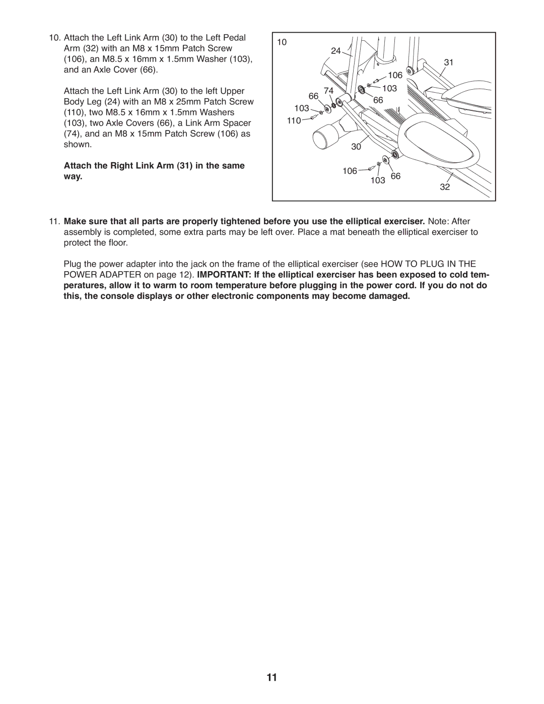 Gold's Gym 880, GGEL68108.0 manual Attach the Right Link Arm 31 in the same way 