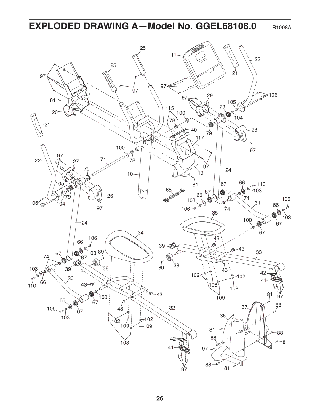 Gold's Gym 880 manual Exploded Drawing A-Model No. GGEL68108.0 