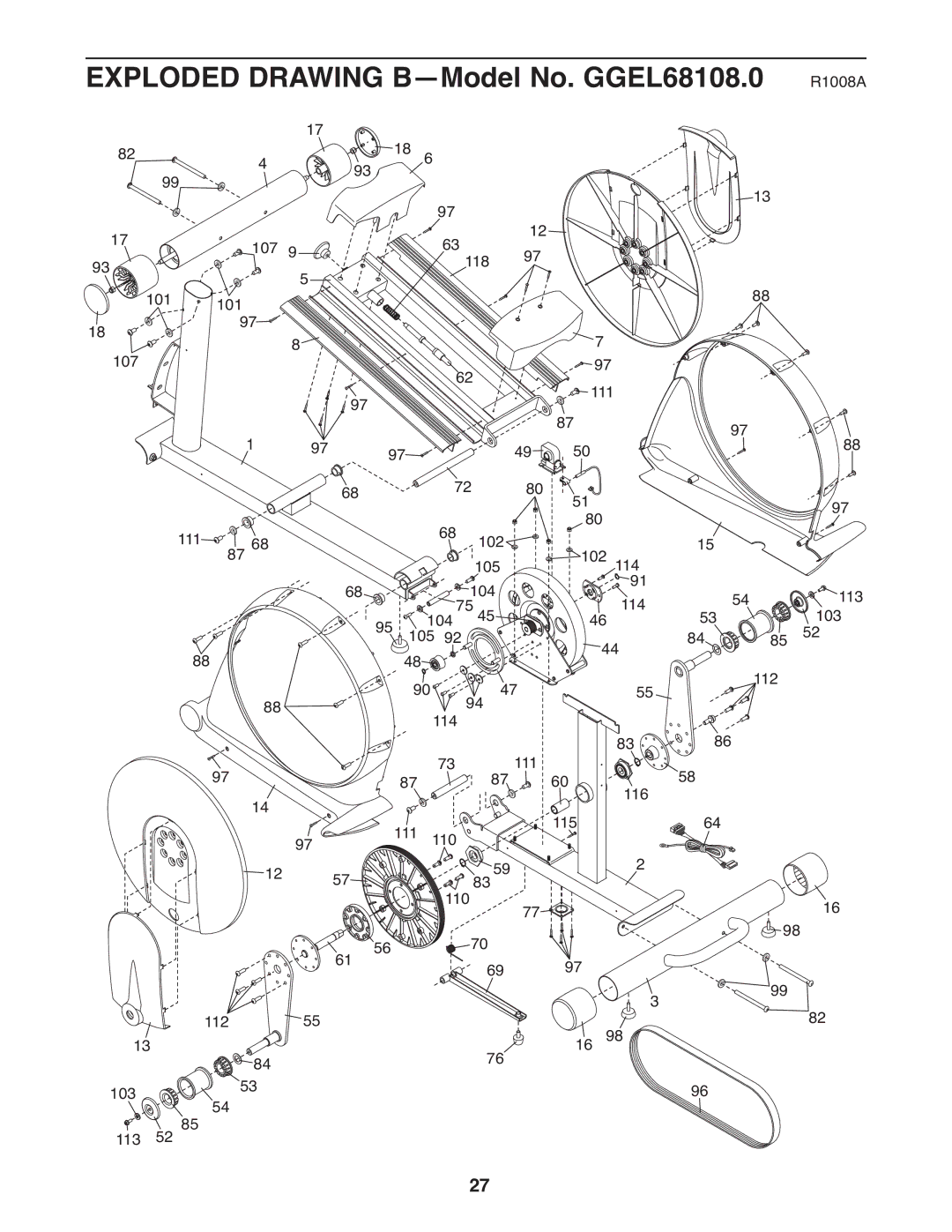 Gold's Gym 880 manual Exploded Drawing B-Model No. GGEL68108.0 