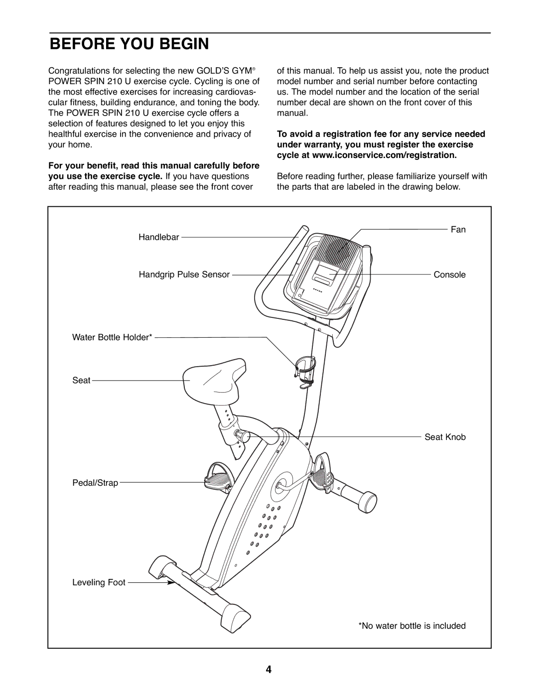 Gold's Gym GGEX61607.0 manual Before YOU Begin 