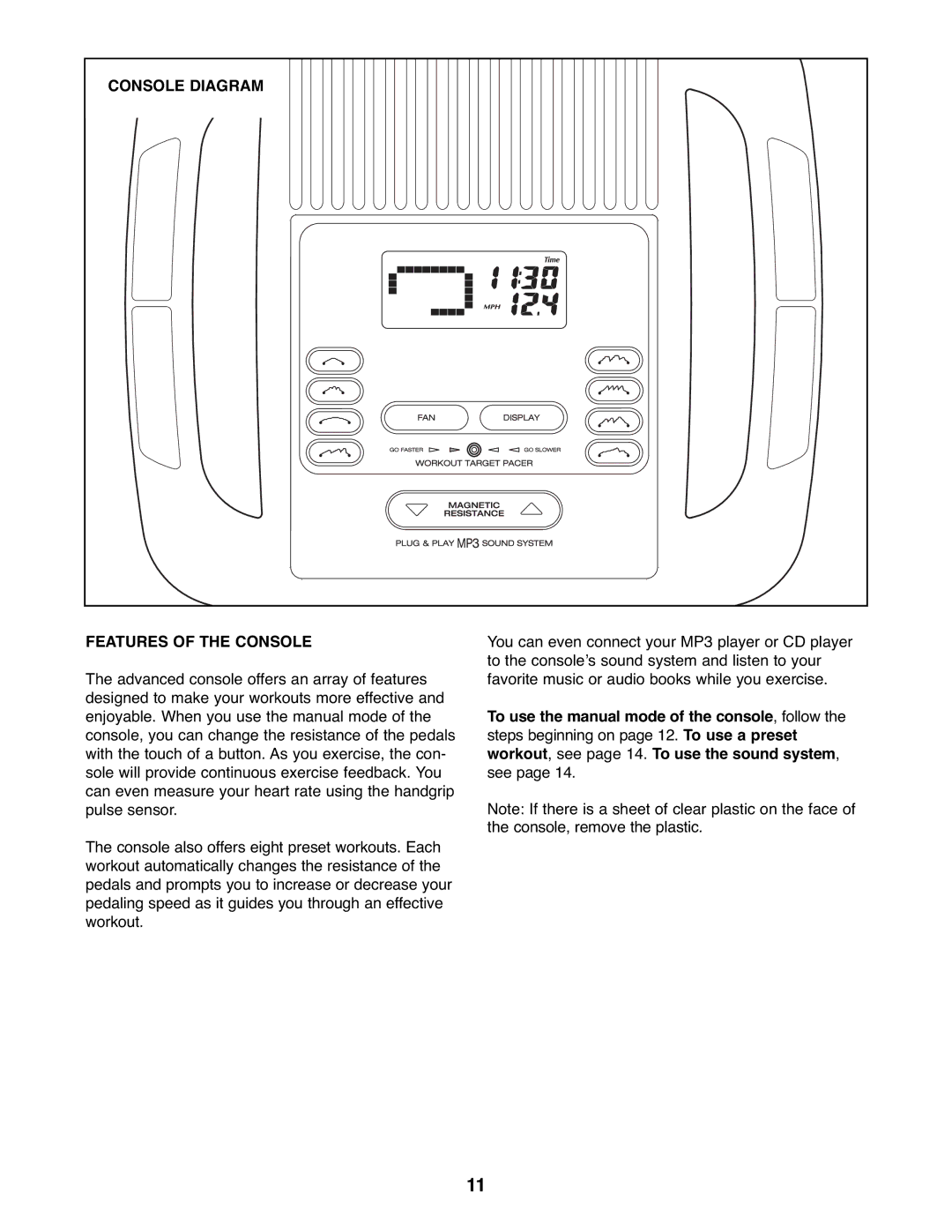 Gold's Gym GGEX61707.0 manual Console Diagram Features of the Console 