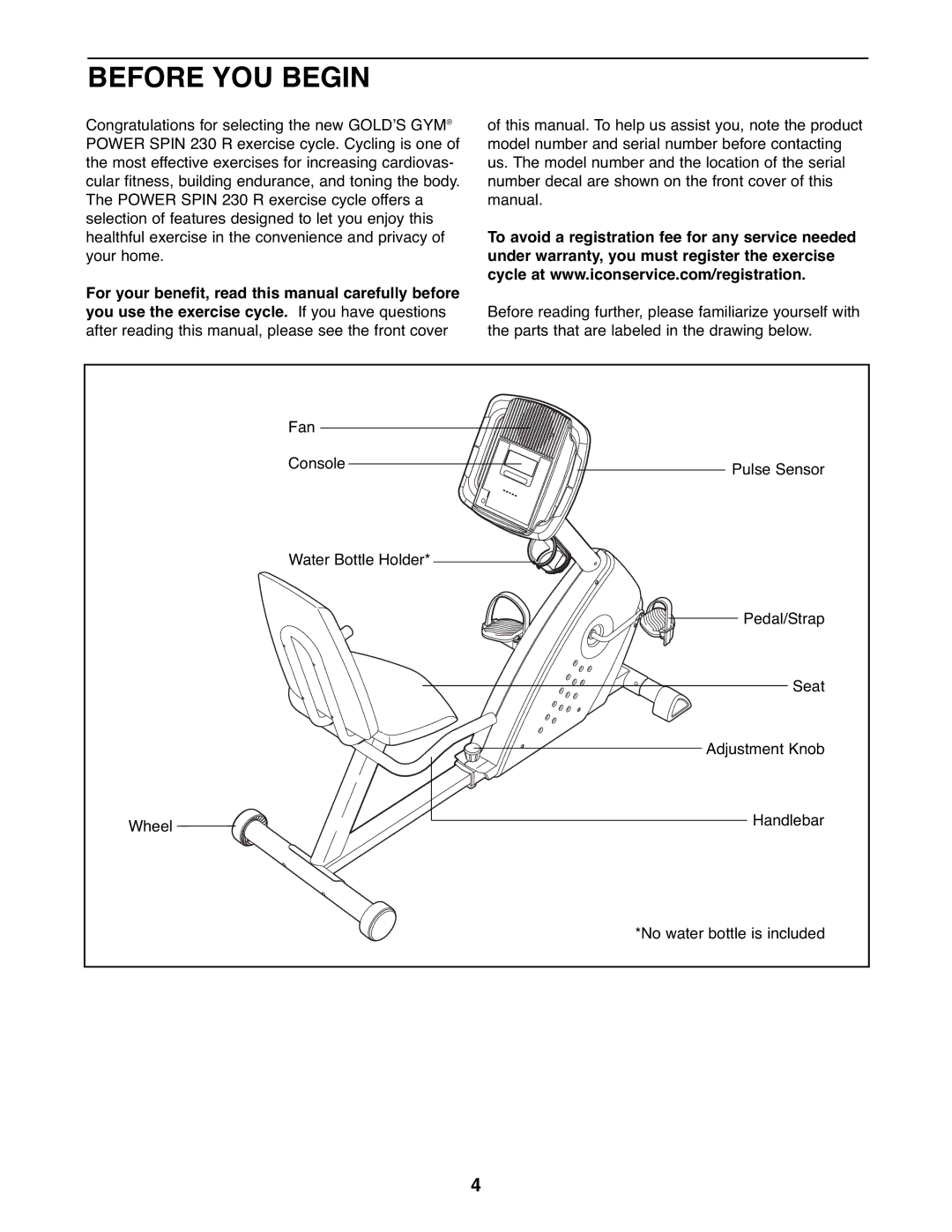 Gold's Gym GGEX61707.0 manual Before YOU Begin 