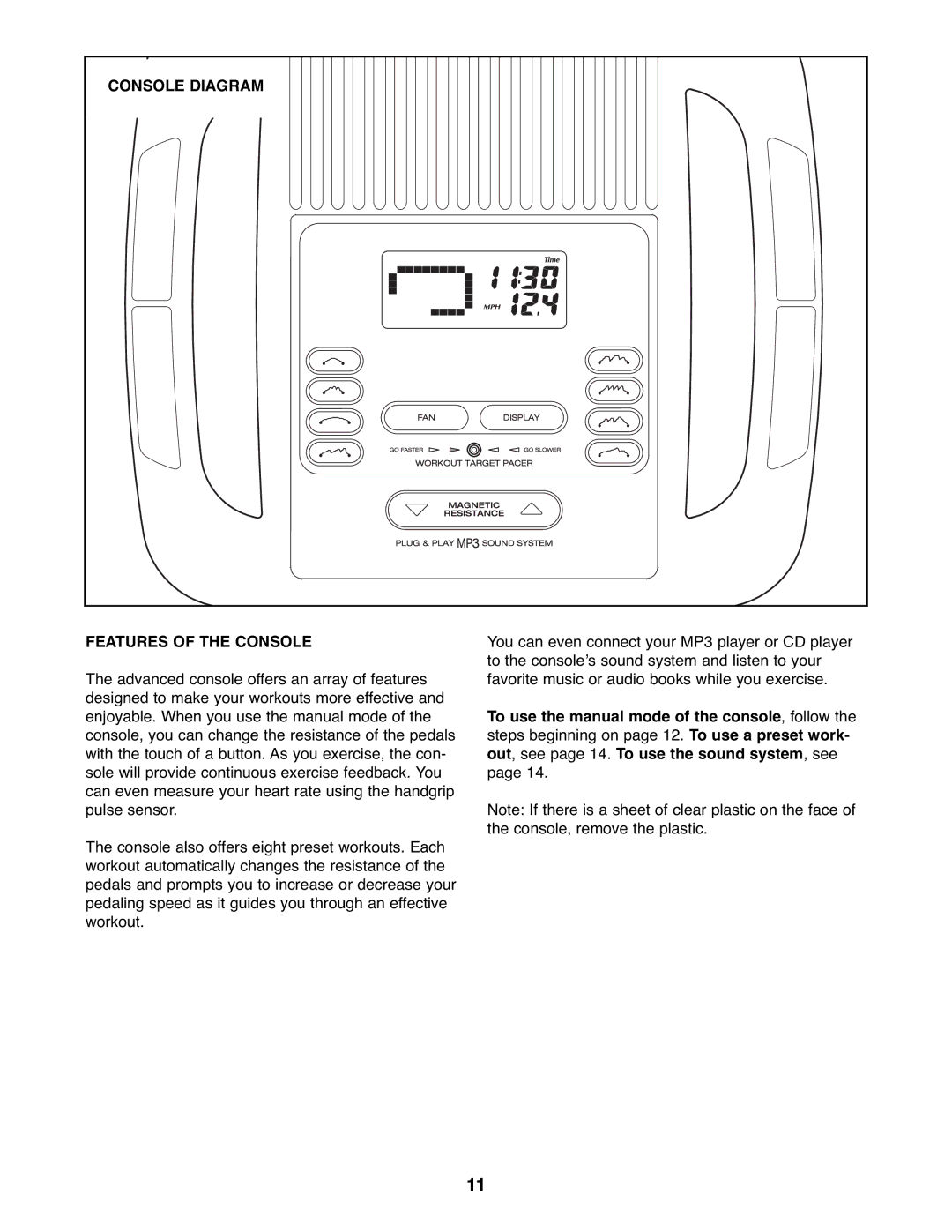 Gold's Gym GGEX72208.0 manual Console Diagram Features of the Console 