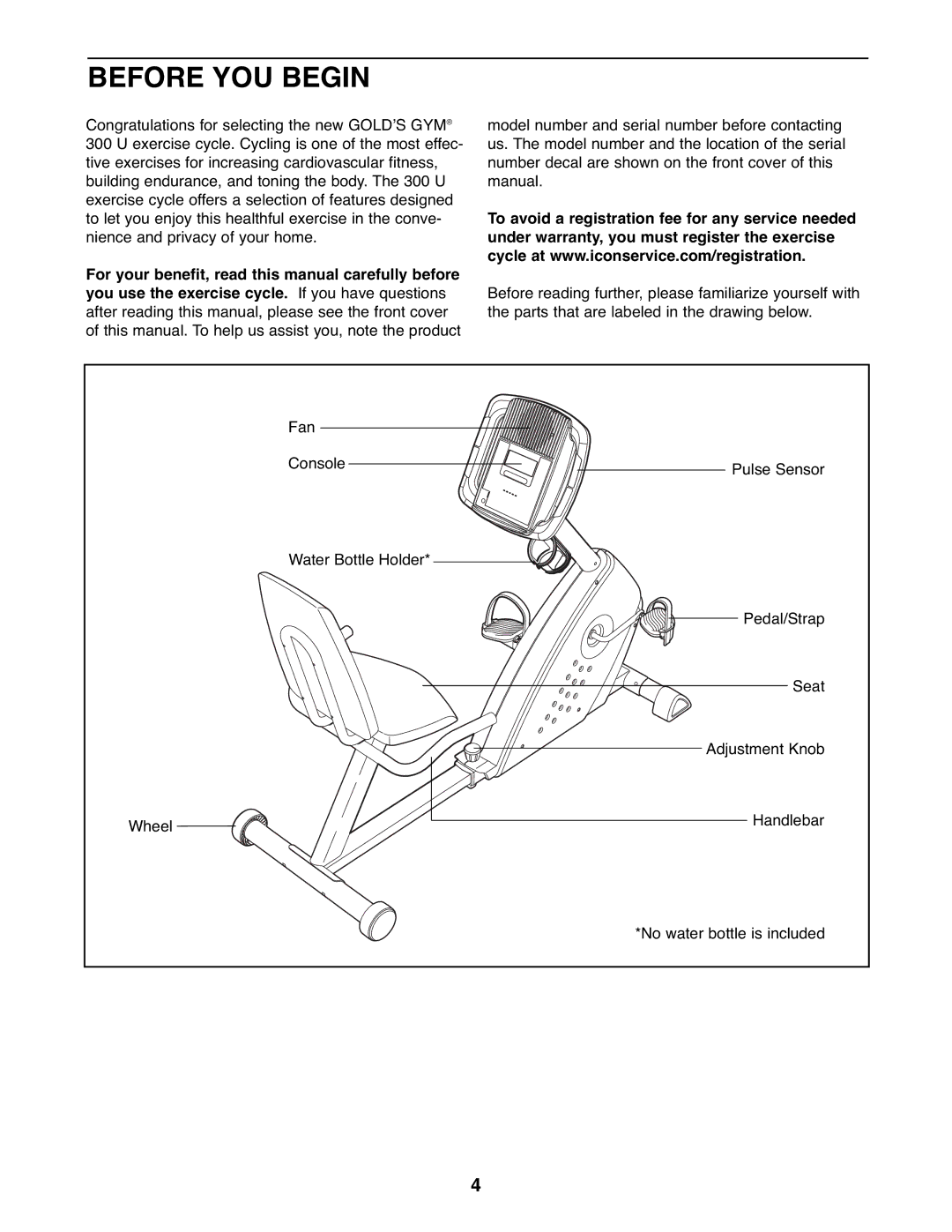 Gold's Gym GGEX72208.0 manual Before YOU Begin 