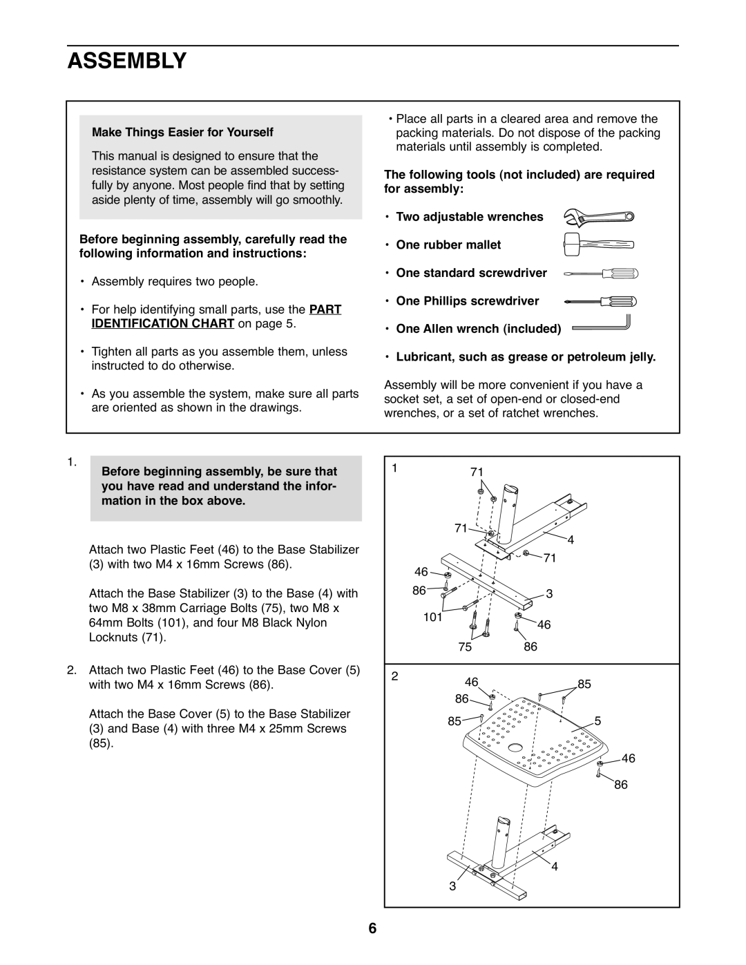 Gold's Gym GGSY2921.0 manual Assembly, Make Things Easier for Yourself 