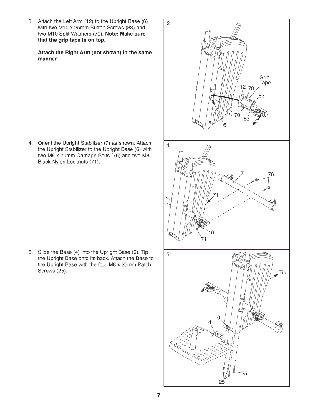 Gold's Gym GGSY2921.0 manual Attach the Right Arm not shown in the same manner 