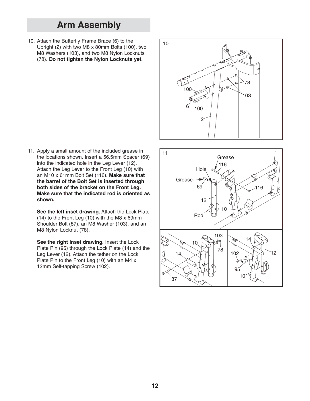 Gold's Gym GGSY3058.0 manual Arm Assembly 