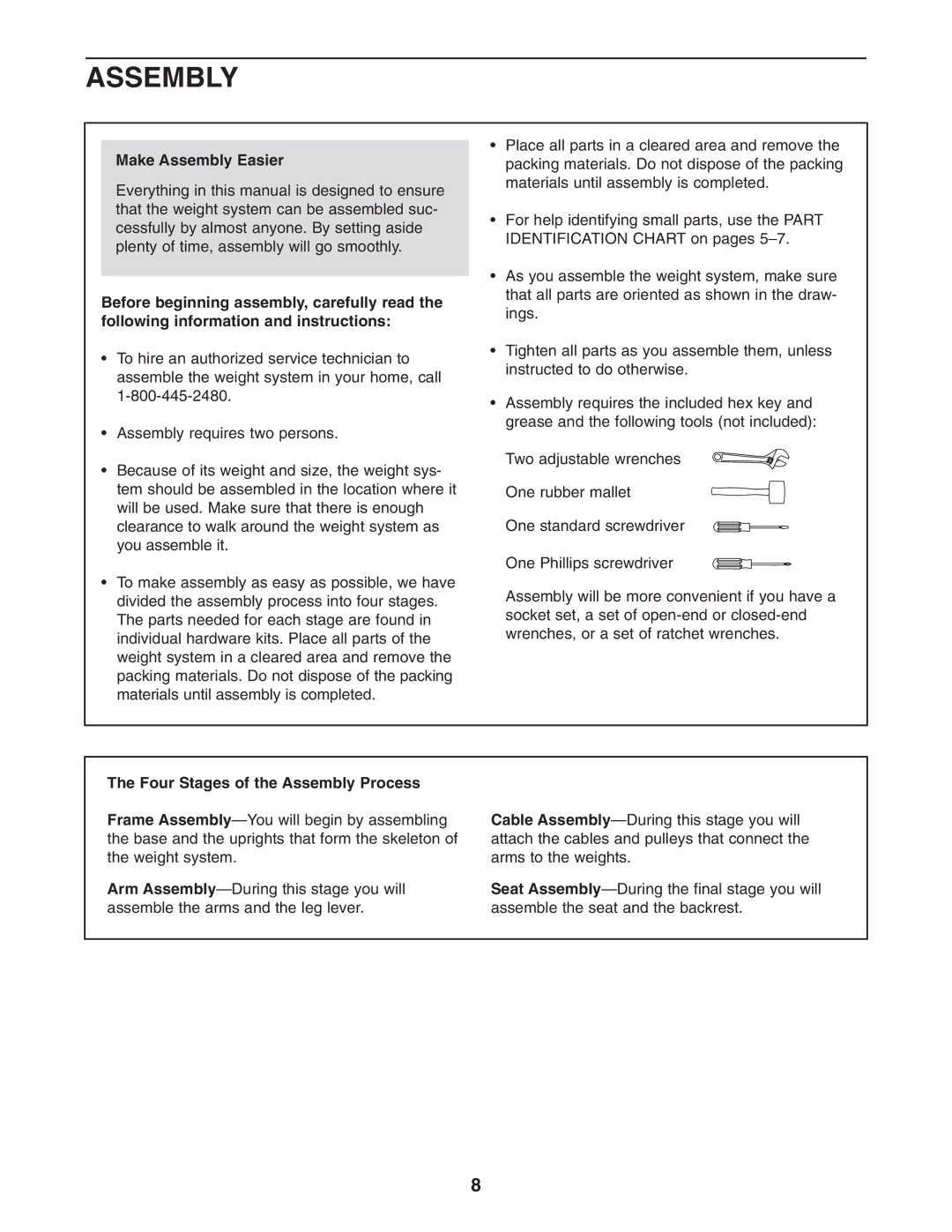 Gold's Gym GGSY3058.0 manual Make Assembly Easier, Four Stages of the Assembly Process 