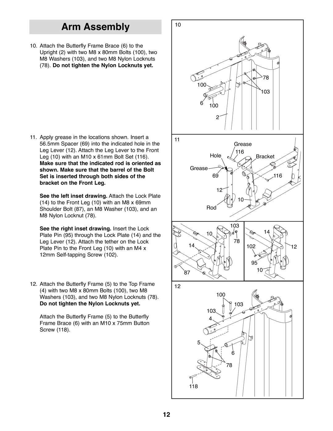 Gold's Gym GGSY3066.1 manual Arm Assembly 