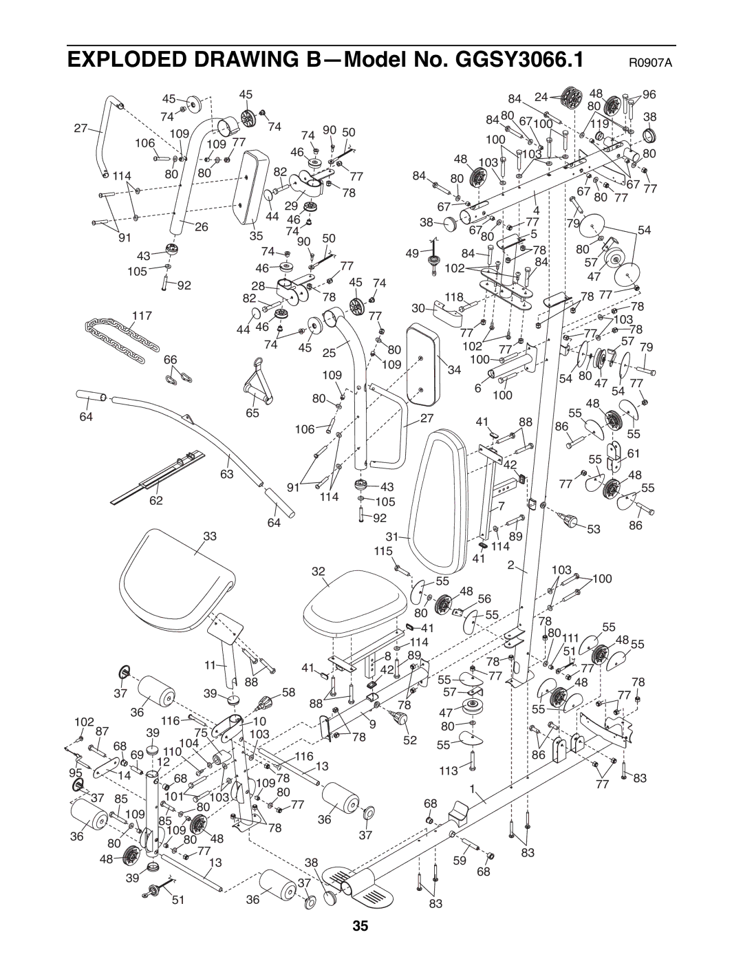 Gold's Gym manual Exploded Drawing B-Model No. GGSY3066.1 R0907A 