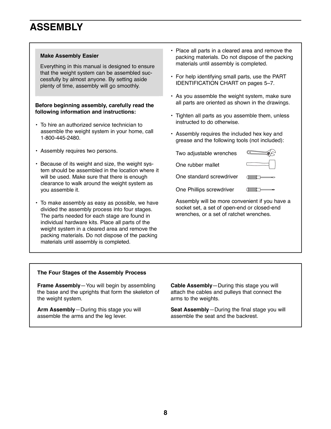 Gold's Gym GGSY3066.1 manual Make Assembly Easier, Four Stages of the Assembly Process 